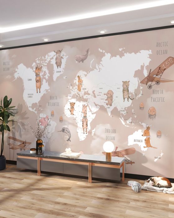 Wereldkaart voor kinderen fotobehang